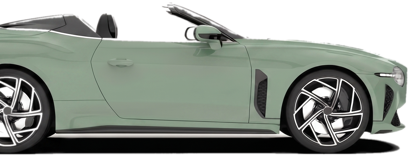 Sage green convertible, side view