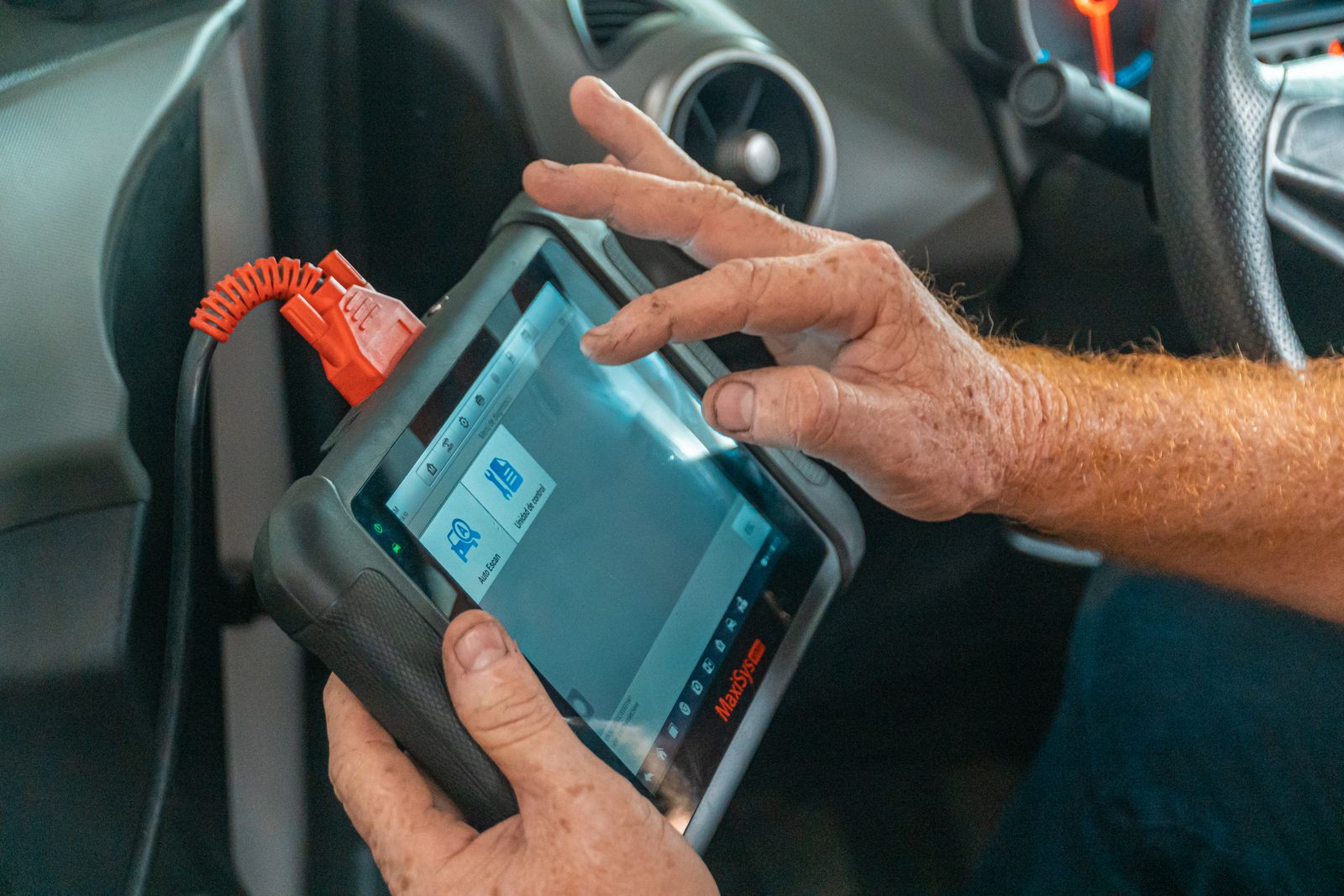 OBD-II diagnostic scanner reading live data